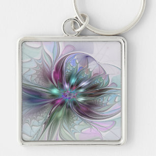 Kleurrijke Fantasy Abstract Modern Fractal Flower Sleutelhanger