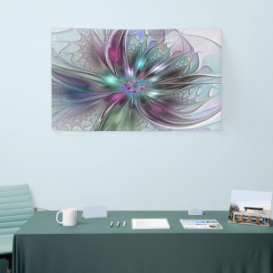 Kleurrijke Fantasy Abstract Modern Fractal Flower Spandoek