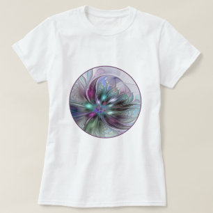 Kleurrijke Fantasy Abstract Modern Fractal Flower T-shirt