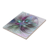 Kleurrijke Fantasy Abstract Modern Fractal Flower Tegeltje (Zijkant)