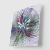 Kleurrijke Fantasy Abstract Modern Fractal Flower Vierkante Klok (Hoek)