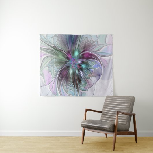 Kleurrijke Fantasy Abstract Modern Fractal Flower Wandkleed (In Situ (horizontaal))