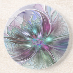 Kleurrijke Fantasy Abstract Modern Fractal Flower Zandsteen Onderzetter