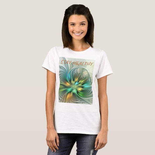 Kleurrijke Fantasy Abstracte Bloem Fractal Art Tek T-shirt (Voorkant volledig)