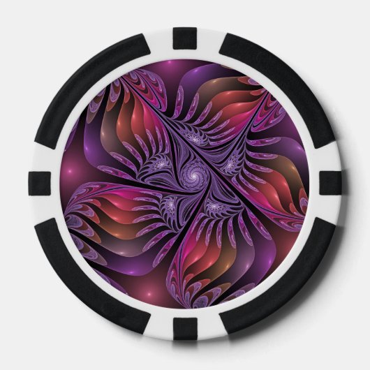 Kleurrijke Fantasy Abstracte Trippy Paarse Fractal Poker Chips (Voorkant)
