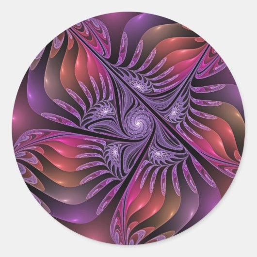 Kleurrijke Fantasy Abstracte Trippy Paarse Fractal Ronde Sticker (Voorkant)