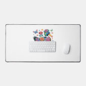 Kleurrijke Fantasy Eend met Bloemen en Vlinders Bureaumat (Keyboard & Muis)