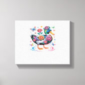 Kleurrijke Fantasy Eend met Bloemen en Vlinders Canvas Afdruk (Voorkant)