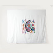 Kleurrijke Fantasy Eend met Bloemen en Vlinders Wandkleed (Voorkant (horizontaal))