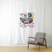 Kleurrijke Fantasy Eend met Bloemen en Vlinders Wandkleed (In situ)