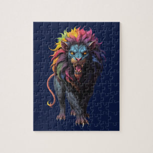 Kleurrijke Fantasy Kunst Een Leeuw Legpuzzel