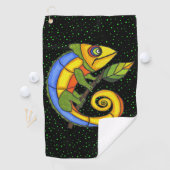 Kleurrijke Fantasy Lizard met Twig Leaf Stippen Golfhanddoek (Insitu)
