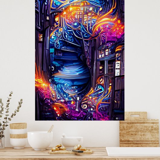 Kleurrijke Fantasy-trap Poster (Keuken)