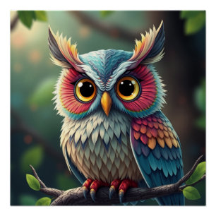 Kleurrijke Fantasy Uil Perfect Poster
