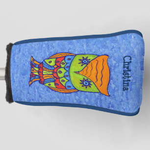 Kleurrijke Fantasy Uil Sinaasappel Hoofd Star vorm Golfheadcover