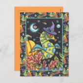 KLEURRIJKE FANTASY ZEEPAARDJE, HEKS IN HALLOWEEN Z FEESTDAGENKAART (Voorkant / Achterkant)