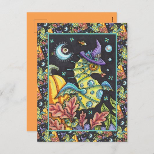 KLEURRIJKE FANTASY ZEEPAARDJE, HEKS IN HALLOWEEN Z FEESTDAGENKAART