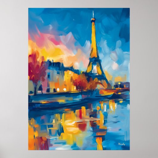 Kleurrijke Fauvistische Parijse Rivierreflectie Ku Poster (Voorkant)