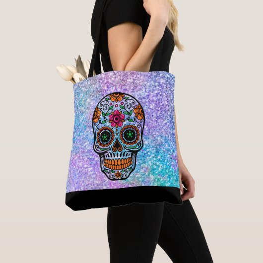 Kleurrijke faux flitter en retro suikerschedel draagtas (Dichtbij)