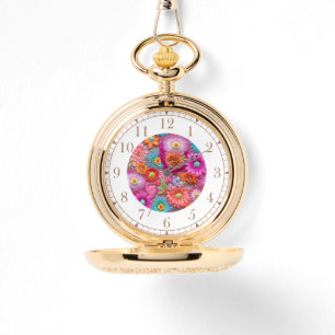 Kleurrijke faux geborduurde bloemige elegante vrou horloge