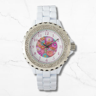 Kleurrijke faux geborduurde bloemige elegante vrou horloge
