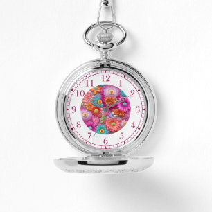 Kleurrijke faux geborduurde bloemige elegante vrou horloge