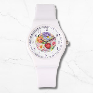 Kleurrijke faux geborduurde bloemige stijlvolle vr horloge