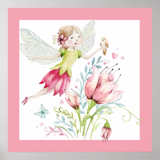Kleurrijke fee en illustratie van bloemen poster (Voorkant)