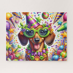 Kleurrijke Feest Hond Legpuzzel