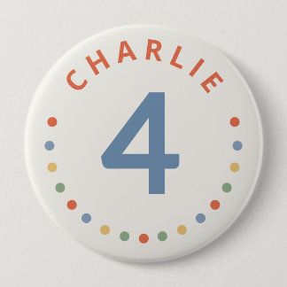 Kleurrijke feestbadge met naam voor verjaardag in ronde button 4,0 cm