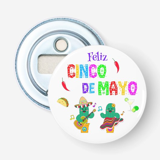 Kleurrijke feestelijke Cinco de Mayo 2025 Dansende Button Flesopener (Voorkant)