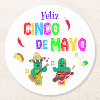 Kleurrijke feestelijke Cinco de Mayo 2025 Dansende Ronde Kartonnen Onderzetter