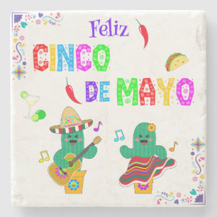 Kleurrijke feestelijke Cinco de Mayo 2025 Dansende Stenen Onderzetter