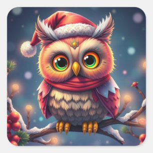 Kleurrijke feestelijke kerst uil Stickers
