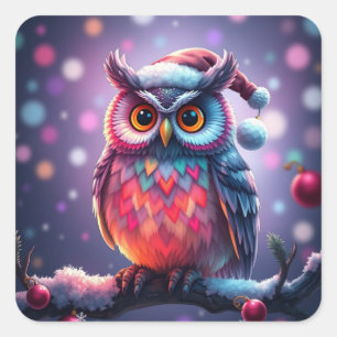 Kleurrijke feestelijke kerst uil Stickers