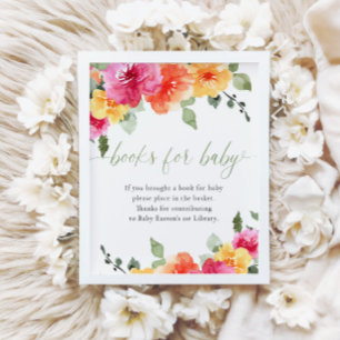 Kleurrijke felle bloemen baby shower boeken voor b poster
