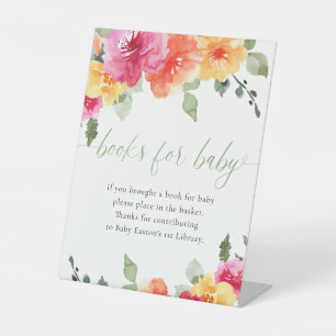 Kleurrijke felle bloemen baby shower boeken voor b reclamebord met voetstuk