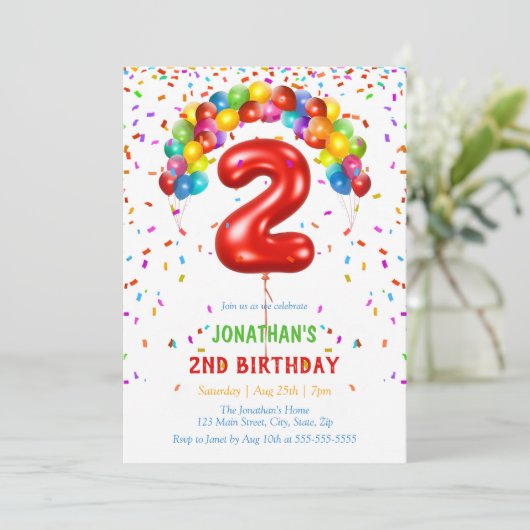 Kleurrijke felle Confetti ballonnen 2e verjaardag Kaart (Staand voorkant)