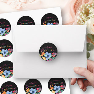 Kleurrijke Fiesta Bloemen Zwart Bloemen Bloemen Bl Ronde Sticker