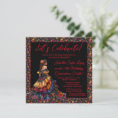 Kleurrijke Fiesta Quinceañera uitnodiging (Staand voorkant)