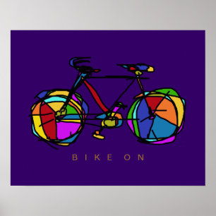 kleurrijke fiets op paars decor poster