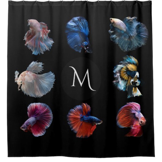 Kleurrijke Fish custom monogram douchegordijn (Voorkant)