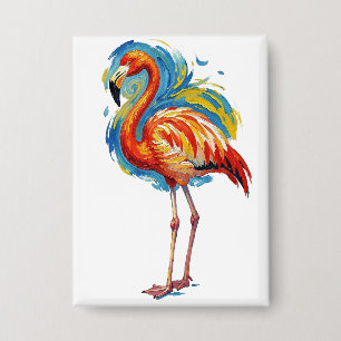 Kleurrijke Flamingo Abstracte Kwaststreek Vogel Ku Button