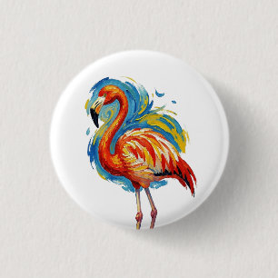 Kleurrijke Flamingo Abstracte Kwaststreek Vogel Ku Ronde Button 3,2 Cm
