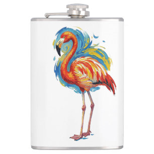 Kleurrijke Flamingo Abstracte Penseelstreek Vogel  Heupfles