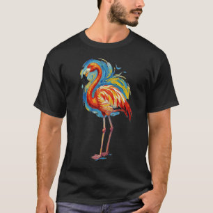 Kleurrijke Flamingo Abstracte Penseelstreek Vogel T-shirt