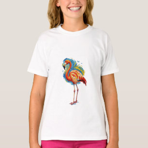 Kleurrijke Flamingo Abstracte Penseelstreek Vogel T-shirt
