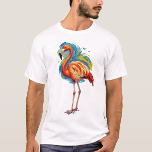 Kleurrijke Flamingo Abstracte Penseelstreek Vogel T-shirt