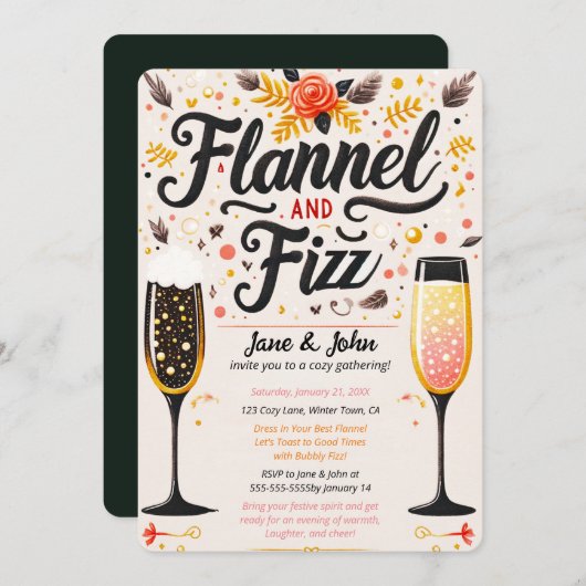 Kleurrijke Flanel en Fizz Bubbly Drink Party Kaart (Voorkant / Achterkant)