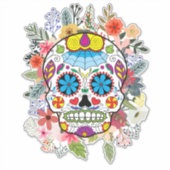 Kleurrijke flesvormige suikerschedel sticker (Voorkant)